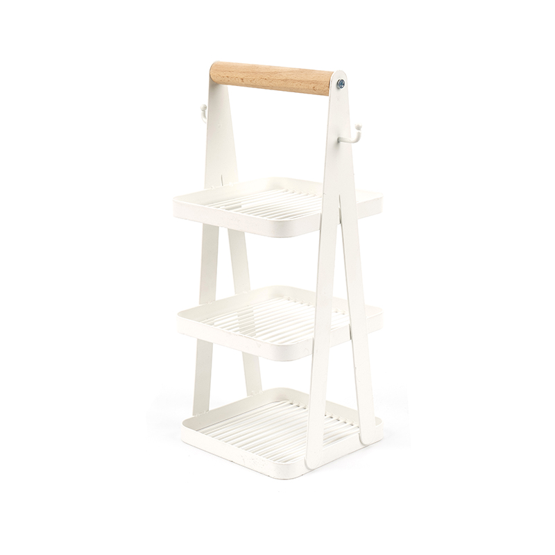 Giỏ đựng đồ di động tay cầm bằng gỗ 3 tầng