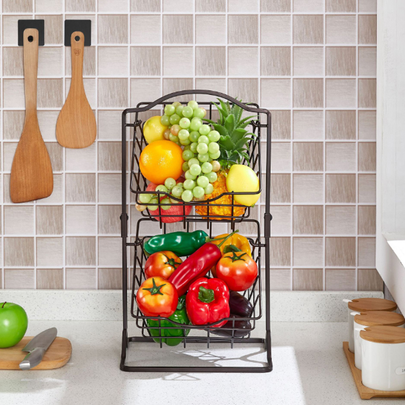 Giỏ trái cây kim loại 2 tầng cho quầy bếp