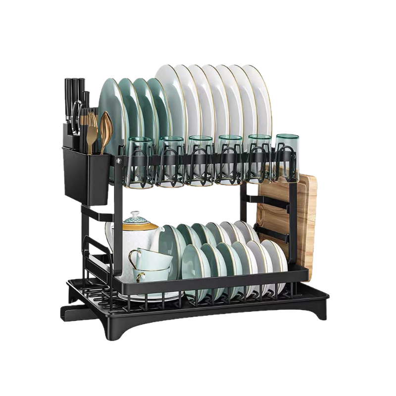 Giá phơi bát đĩa inox 2 tầng có rãnh thoát nước